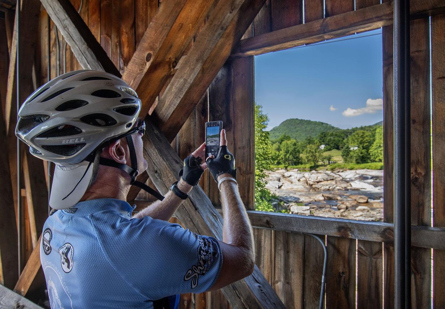 A special feature of Ride for the River is a stop at the historic Jay covered bridge.