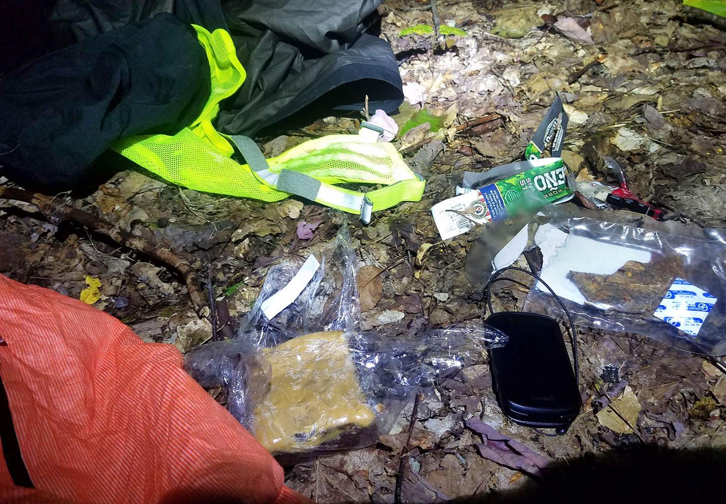 A glamorous shot of this ultra-rider's camp. You lie down next to your bike and eat as much as you can before you fall asleep!