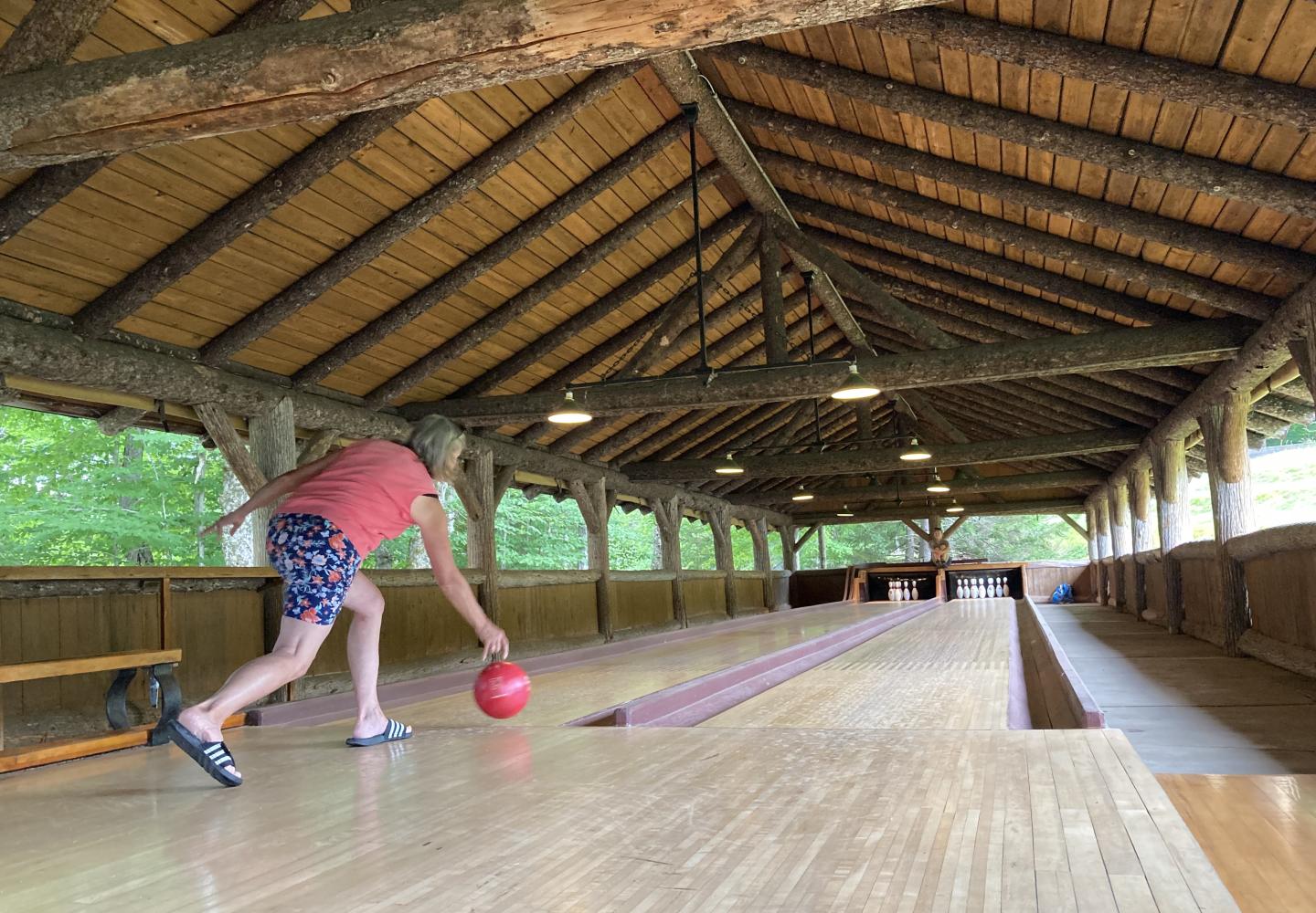 Bowling in the open air lanes. 