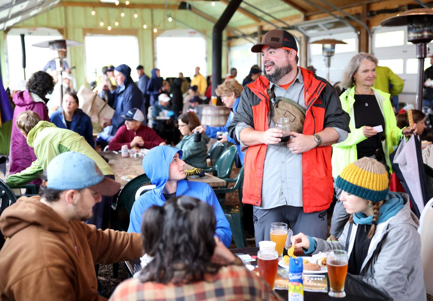 Enjoying the cozy covered pavilion at Ausable Brewing Company.