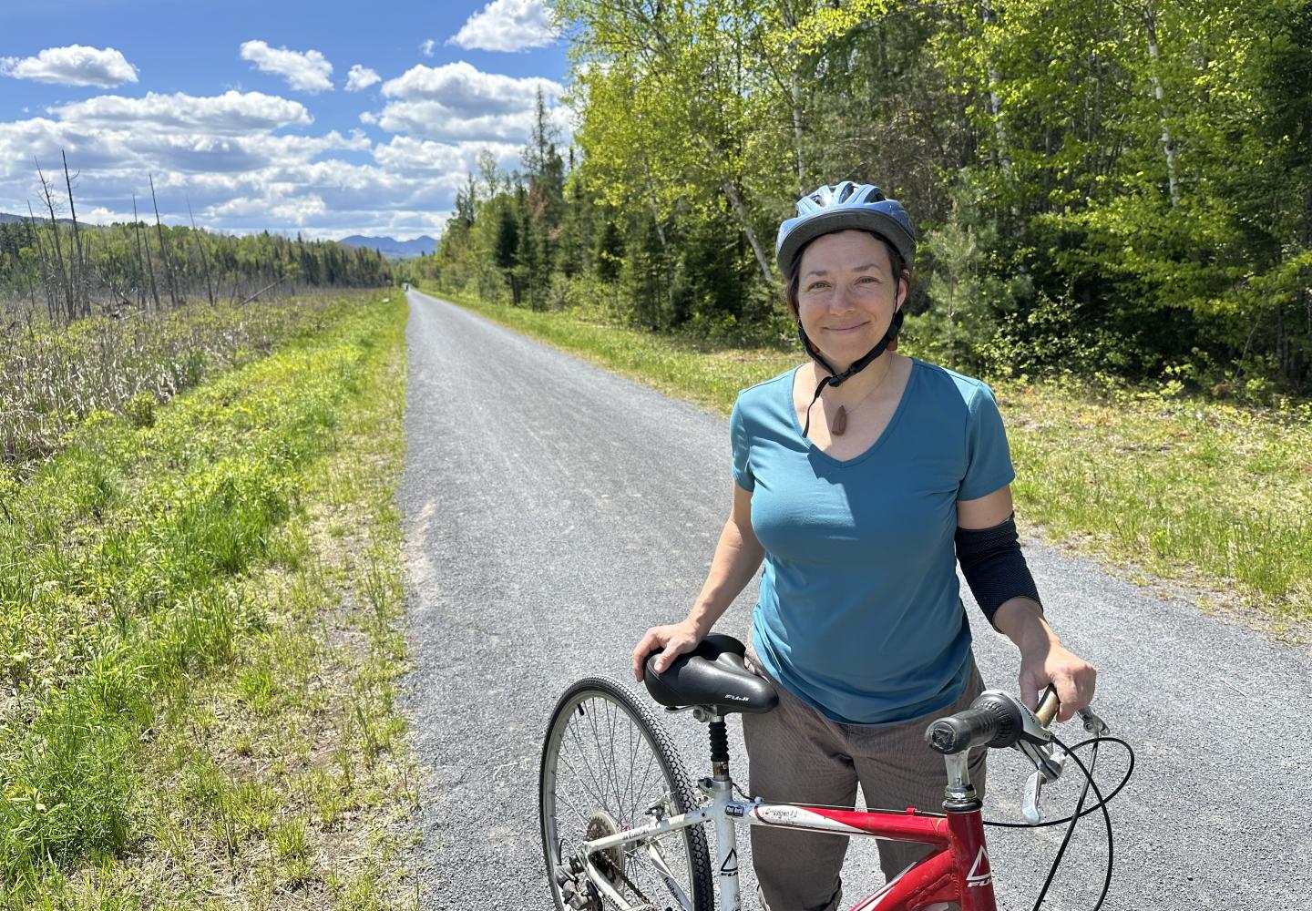 Executive Director of the Adirondack Rail Trail Association, Julia Goren enjoys the new vehicle-free corridor.