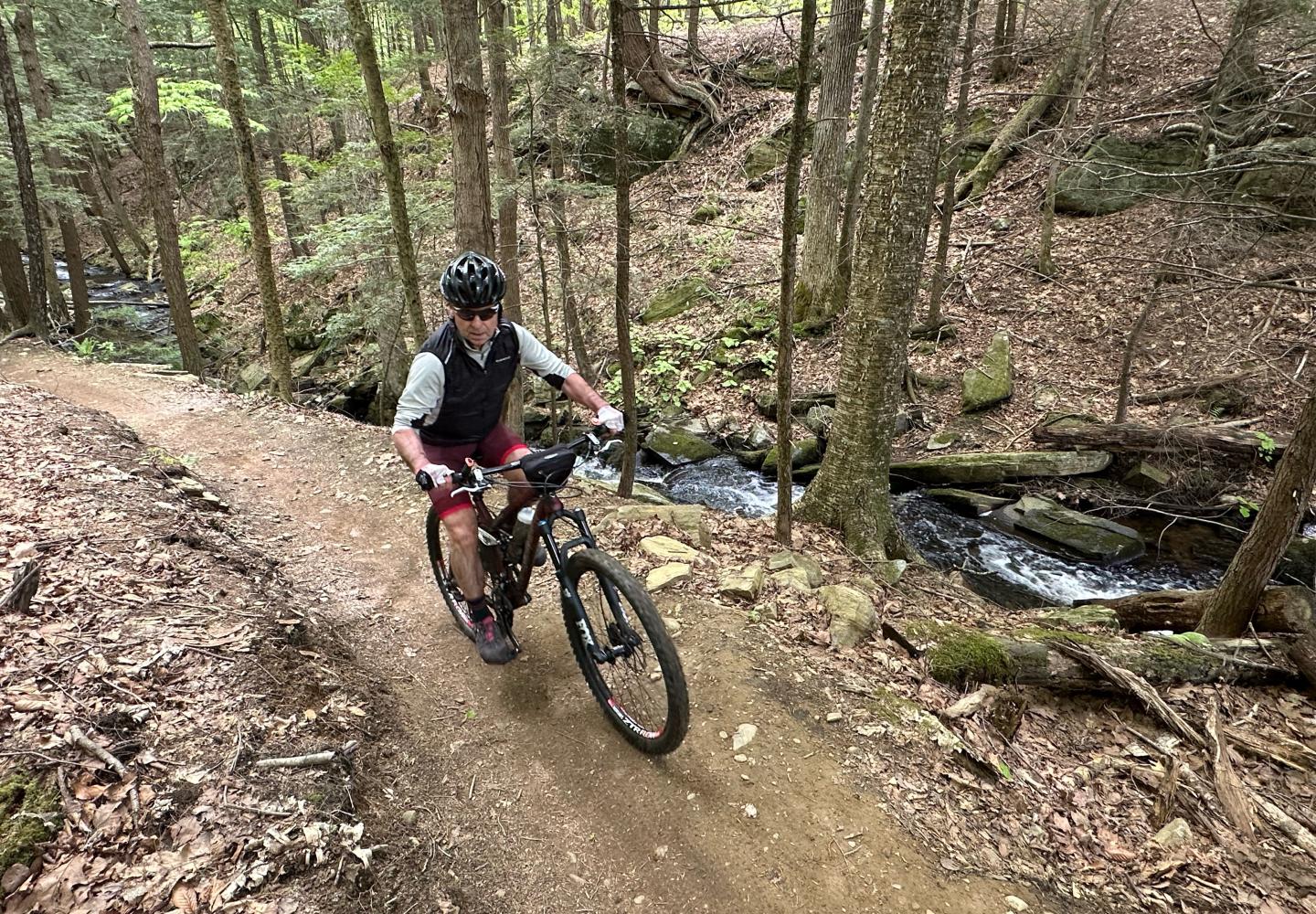 Tim Peartree explores the Graphite Range Community Forest on his mountain bike.