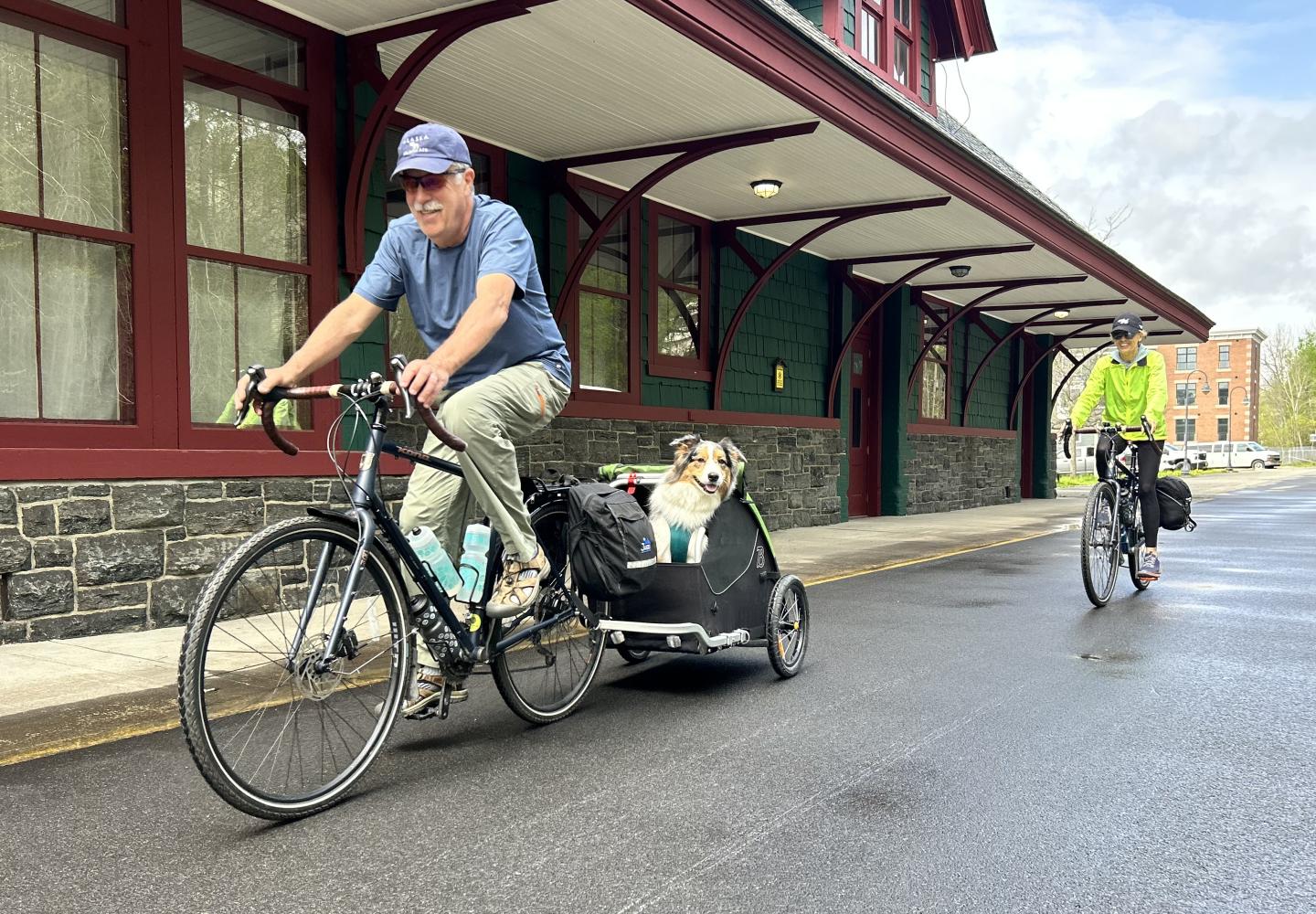 Yes, dogs are welcome on the Adirondack Rail Trail.
