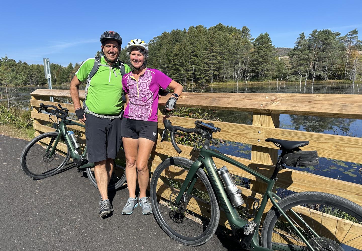 John Graziose and his wife enjoying the Adirondack Rail Trail thanks to shuttle service by Bike Adirondacks