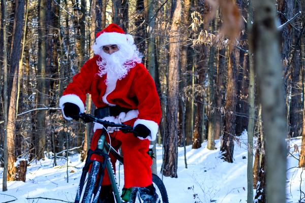Santa rides a little powder before his yearly rounds.