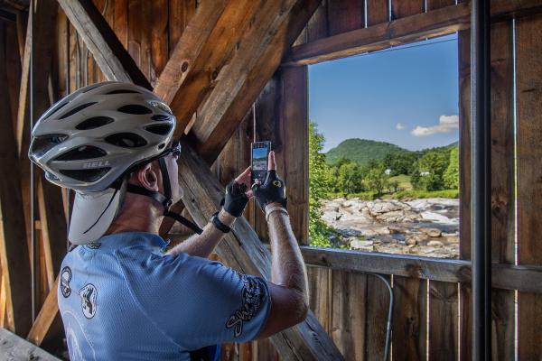 A special feature of Ride for the River is a stop at the historic Jay covered bridge.
