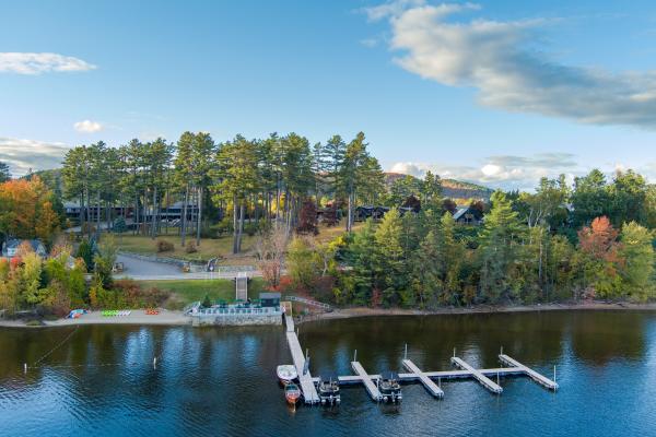 A lakefront view of the Lodge at Schroon Lake