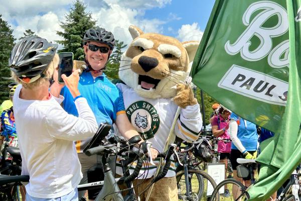Reggie sends off riders to kick off the Weekender at Paul Smith's College.